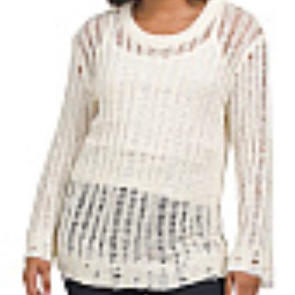 White Striped Sheer Pullover Sweater by Moon River in Size S